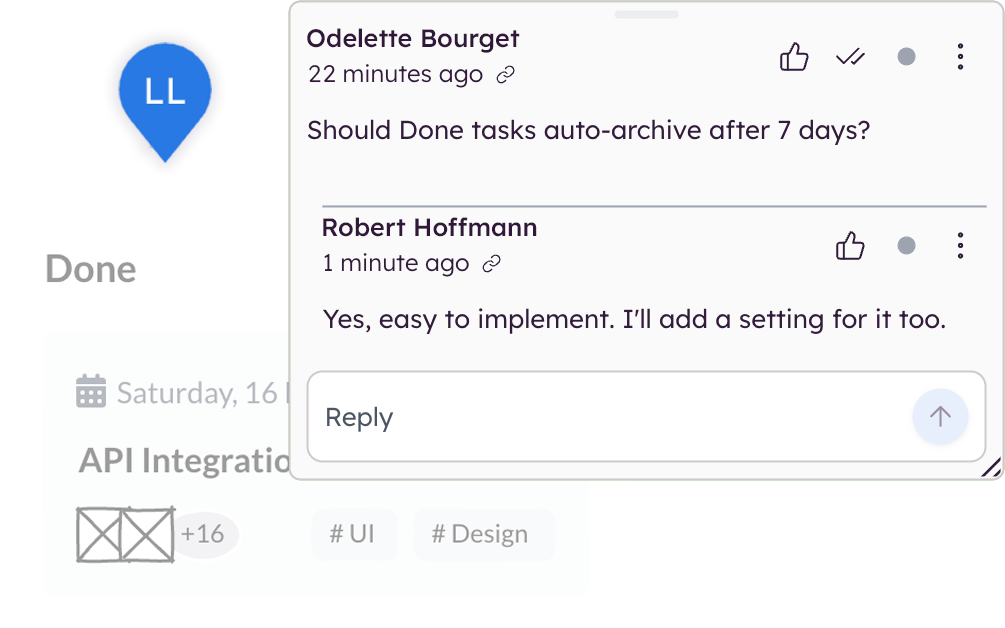 A comment thread on a wireframe in Balsamiq