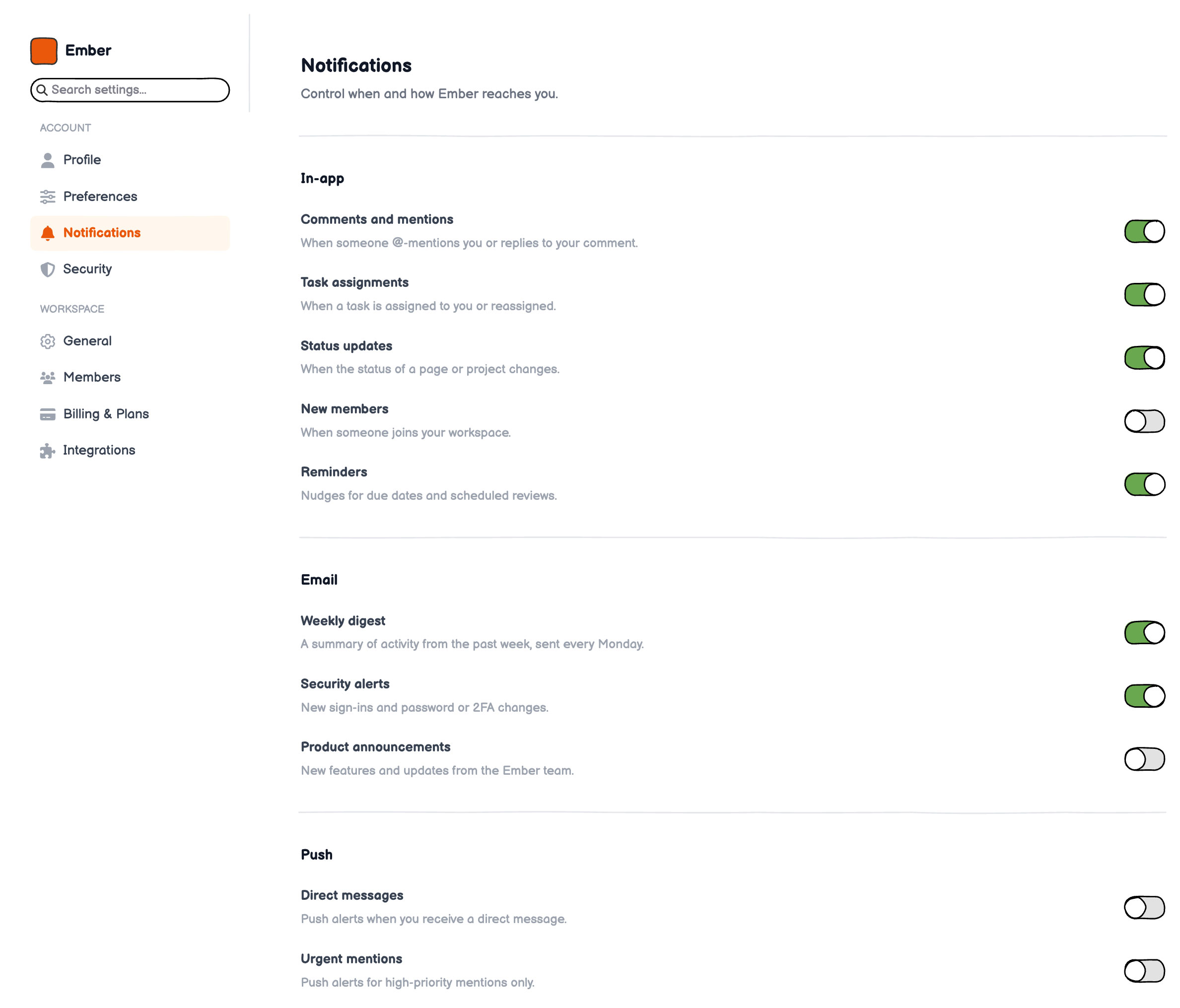 Notifications preview