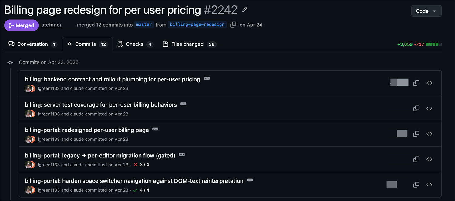 Github commits page