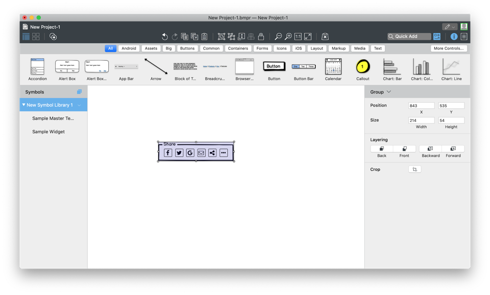 Balsamiq supports the concept of Symbols