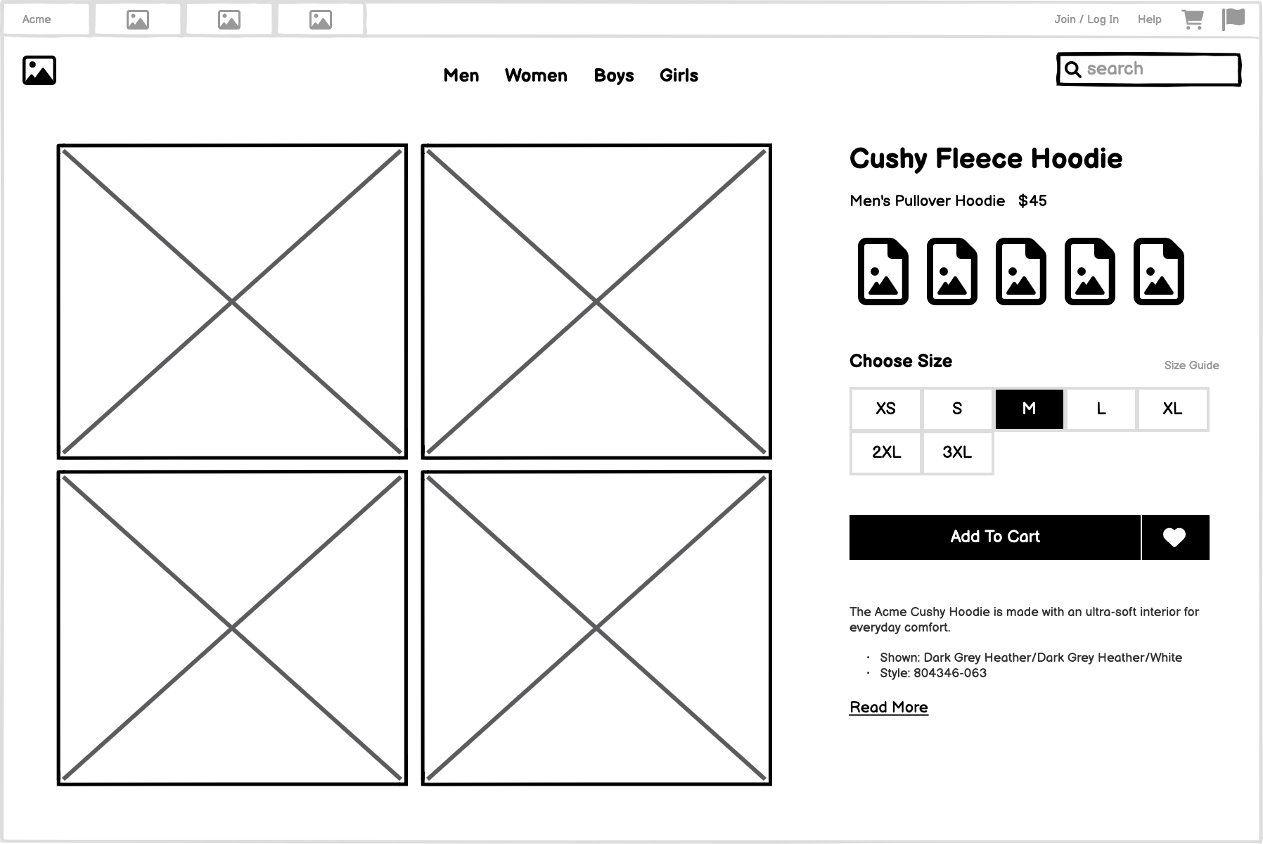 Example of a wireframe built in Balsamiq