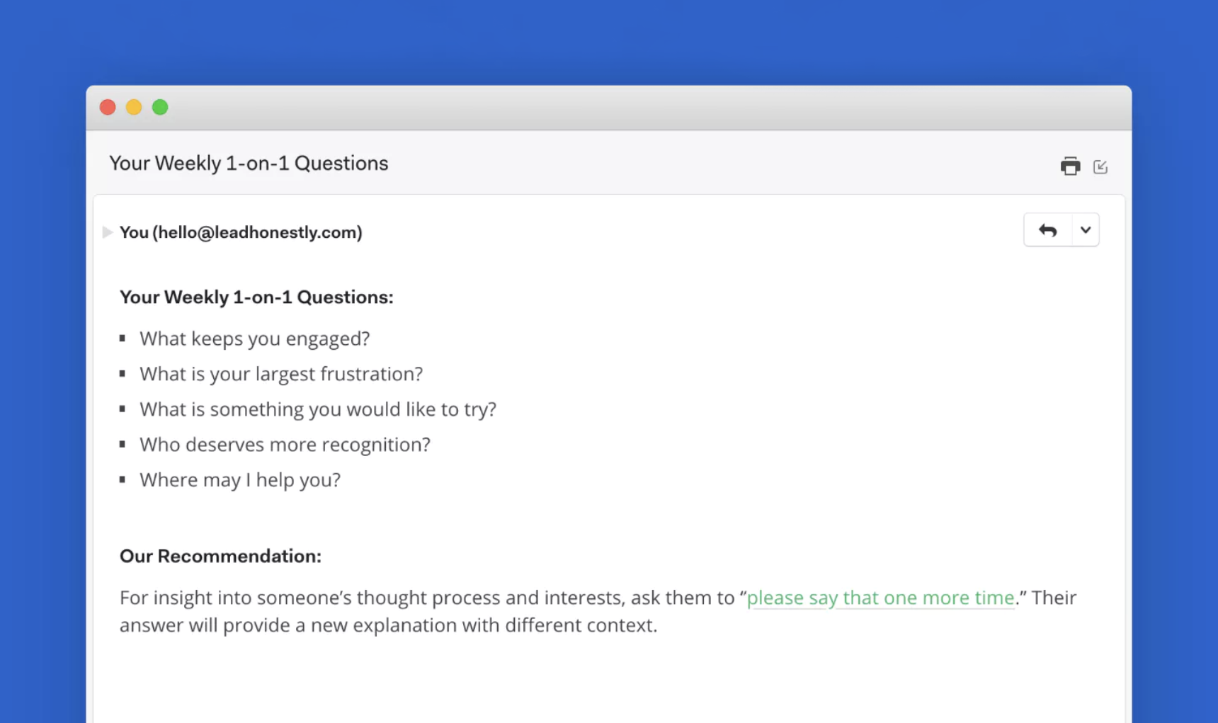 The product started as a email from the Lead Honestly team