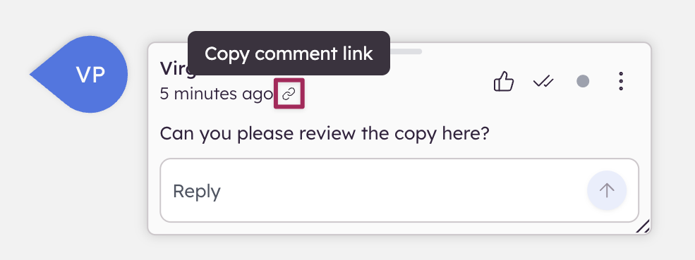 Comment with link option highlighted