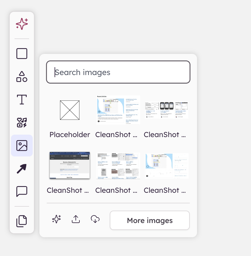 images panel in the left bar