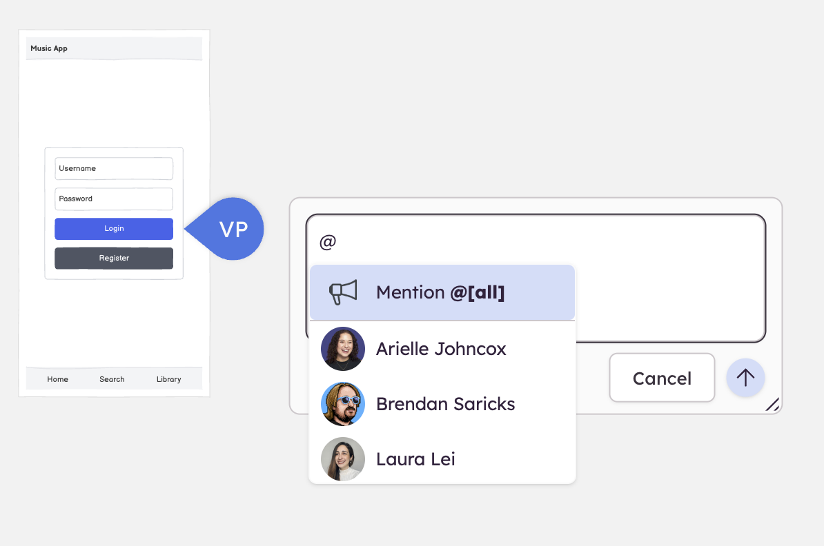 Reply field with mention options to notify teammates in a thread