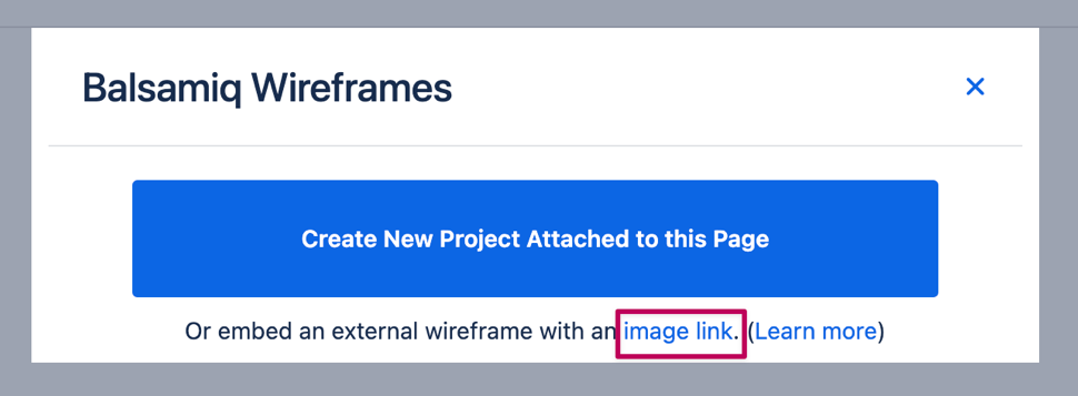 Click “image link” to embed a wireframe project from another page using its generated link.