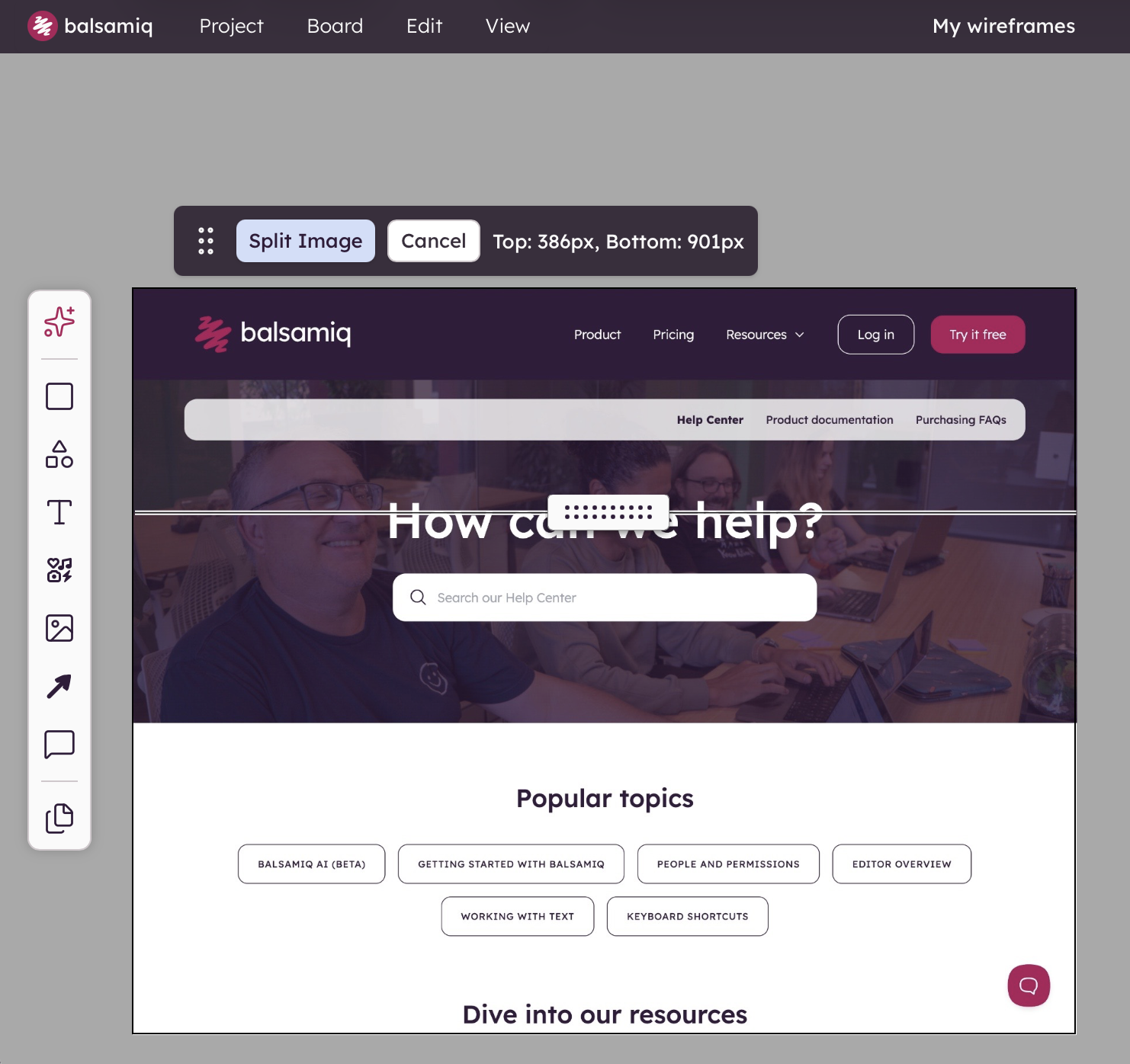 Image of the split image UI on an image